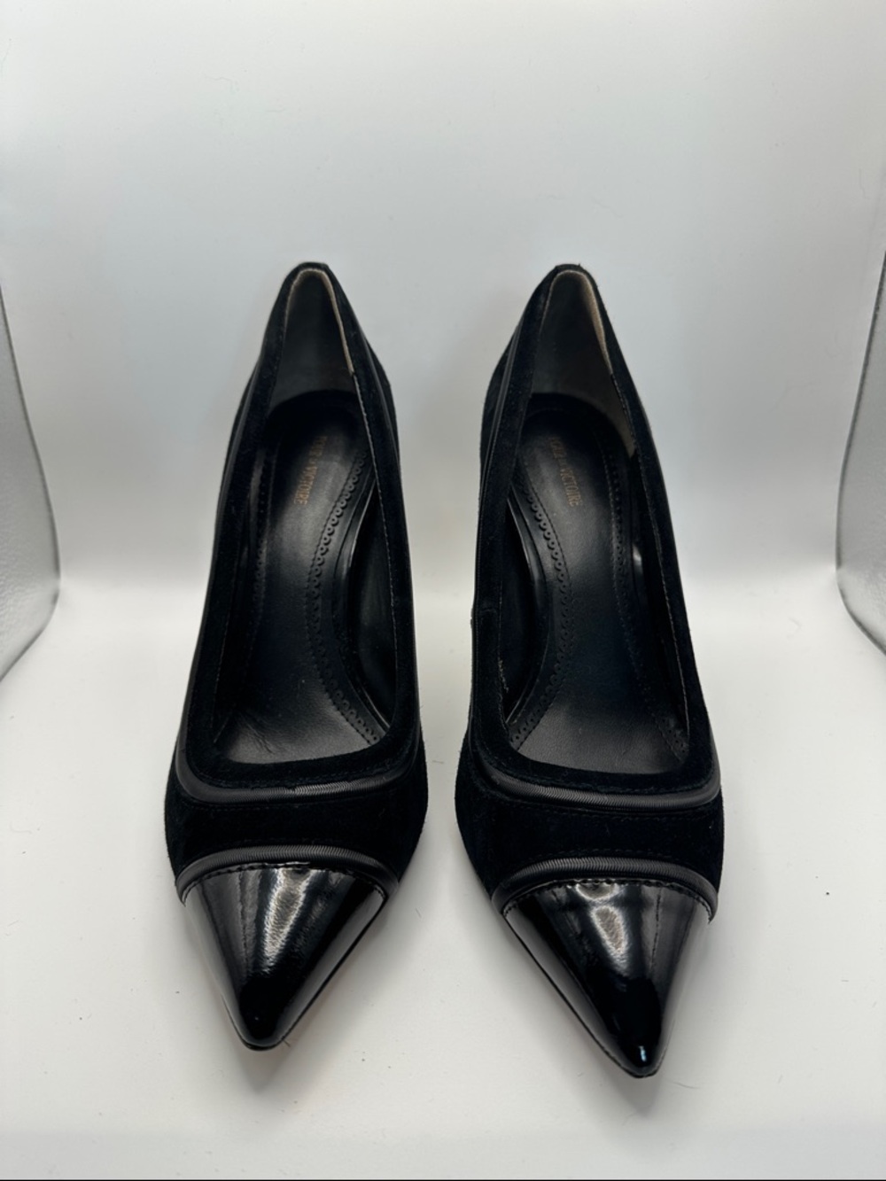 Pour La Victoire Black Pointed-Toe Patent & Suede Pumps